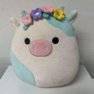 Squishmallow Kellytoy Plush Belana The Cow with Flower Headband 8"